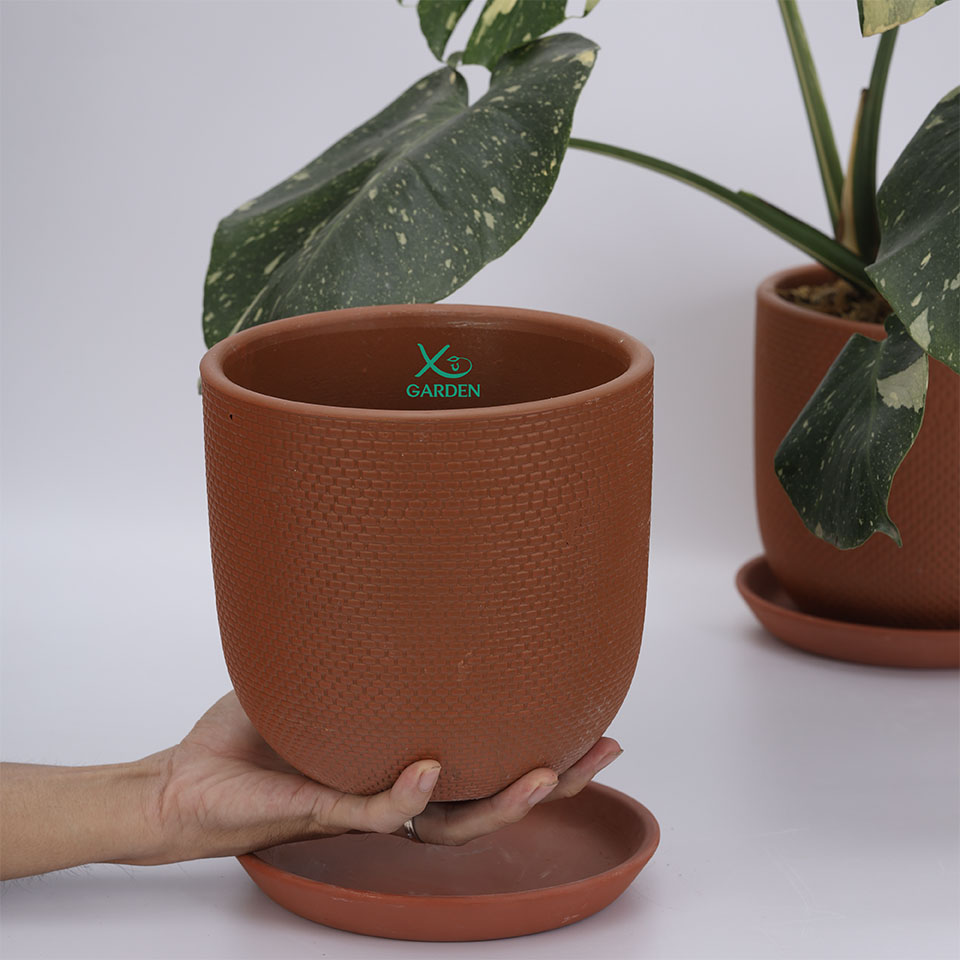 Chậu đất nung hoạ tiết giọt nước 18x18cm