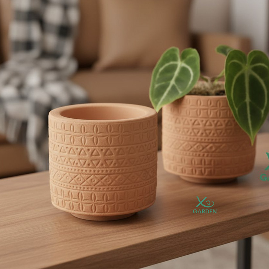 chậu đất nung hoạ tiết